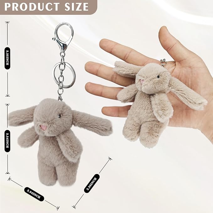 Bunny Keychain Plush 3.5'Inch Bag Charms Cute Stuff Mini Backpack Purse Charms Rabbit Key Chains Women Cute Girls Gift