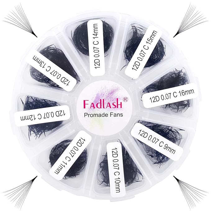 Volume Lash Extensions 1000pcs Premade Fans Eyelash Extensions Promades Eyelash Loose Fans Pointed Base 5D/8D/10D/12D/14D/16D 9-16mm/15-20mm Mixed Tray Avalible (12D-0.07C, 9-16mm)
