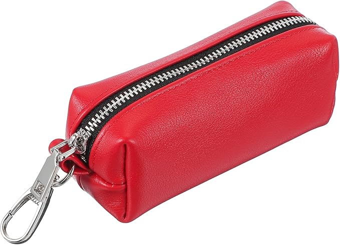 uxcell Leather Coin Purse, Leather Car Key Holder Bag Hand-held Change Purse Keychain Pouch Small Coin Pouch with Key Ring for Women and Men, Red