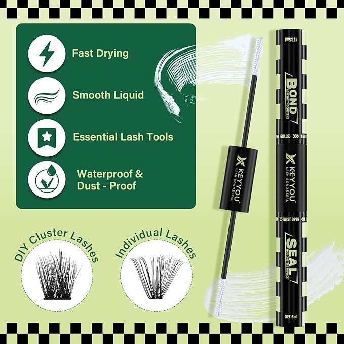 KEYYOU Lash Bond and Seal 10ML White Bond and Seal Strong Gentle Comfortable Lash Cluster Glue Masusra for Long Lasting WaterProof Lash Extension Glue Clear-5ml+5ml