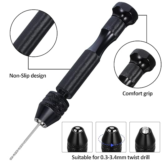 Mudder 57 Pieces Micro Hand Drill Bits Set with Pin Vise 46 Pcs Pin Vise Hand Twist Drills and 10 Pcs PCB Mini Cutting Bits for Resin Polymer Clay Craft DIY Jewelry(Black)