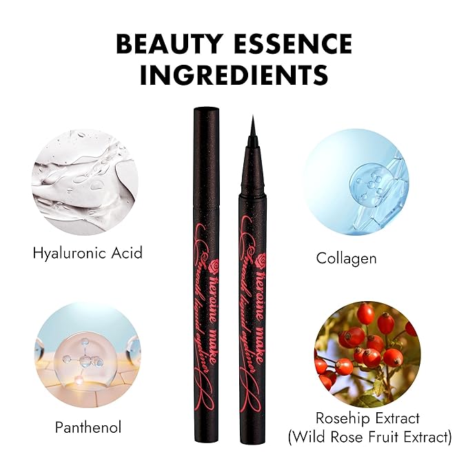 Heroine Make by KISSME Liquid Eyeliner Pen with Ultra-Fine 0.1mm Tip, Waterproof Eyeliner for Sensitive Skin, Cat Eye Liner for Long Lasting Wear, Made in Japan, SMOOTH Brown Black, 1 Count