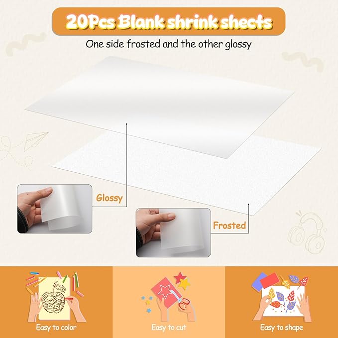 Hayunfiys Shrinky Plastic Sheets Kit, Shrink Paper Keychains and Open Iron Ring for Kids DIY Creative Craft Marking (181 PCS)