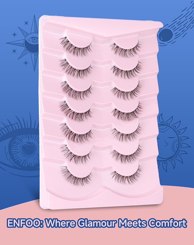 Clear Band Lashes Short Everyday Wispy False Eyelashes Natural Look Flared Strip Eyelash Small Lash Soft Fluffy Pack 7 Pairs C19