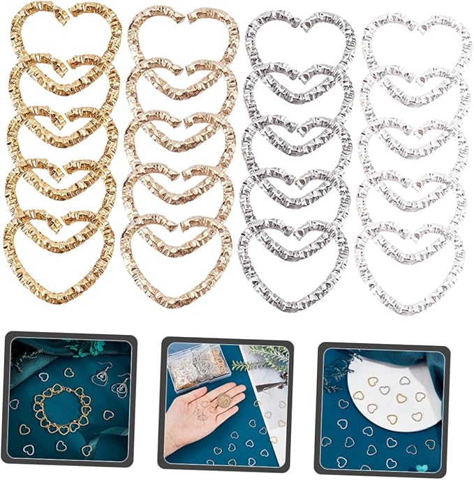 320pcs Heart Linking Charms Metal Open Jump Rings for Jewelry Making Smooth Edges DIY Pendants Bracelets Necklaces Keychains Accessories