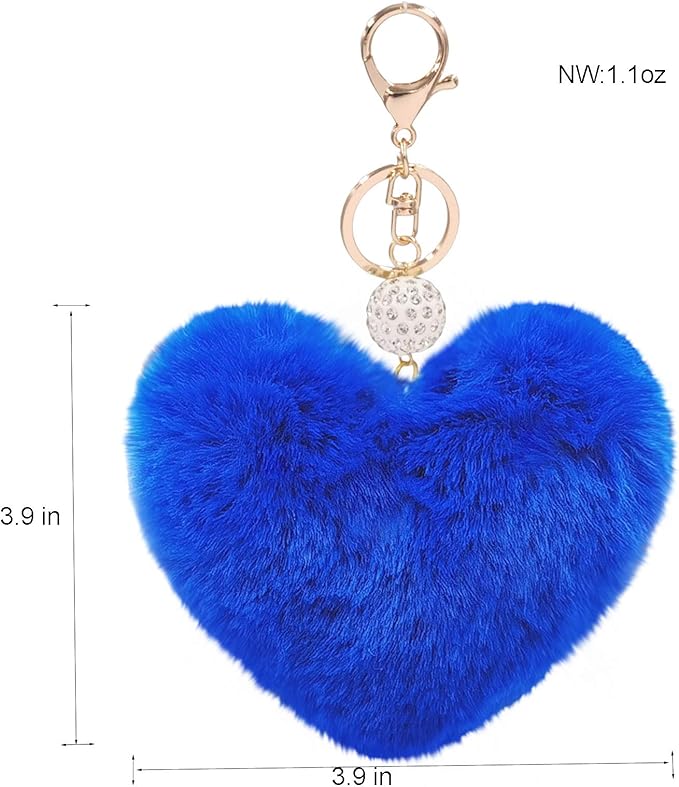 Women's Heart Faux Fur Pom Pom Key Chains Bag Accessory Puffball Keyring Backpack Charms for Girls
