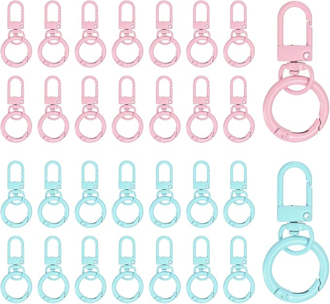 30-Pack Lobster Claw Clasp, Zinc Alloy Swivel Trigger Snaps Spring Clasps Hooks for Keychain Buckle/Lanyard/Straps/Purse, Spring Clasps Clips [Light Blue & Light Pink]