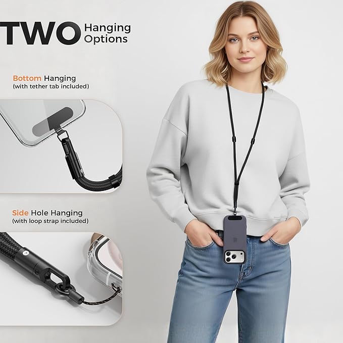 SURDOCA 3-In-1 Phone Lanyard for Crossbody, Neck & Wrist, Adjustable Anti Theft Phone Strap with Tether Tab & Loop Strap - Universal for Most Smartphones, Camera, Key - Travel Essentials