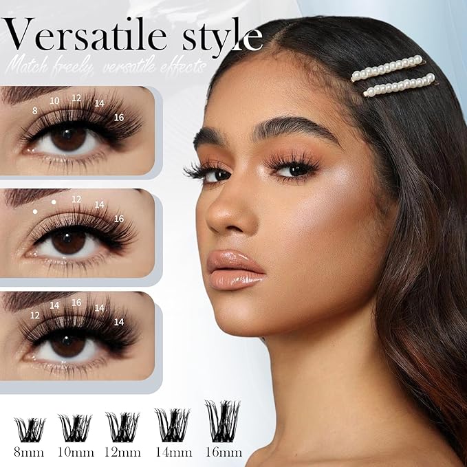 Luxury Lash Clusters Kit - Wispy & Fluffy Cluster Eyelash Extensions 8-16mm, 150H Wear | Korean Hypoallergenic PBT Fibers, Waterproof Glue & Seal | Gift Ready Premium Box (Volume-black box)