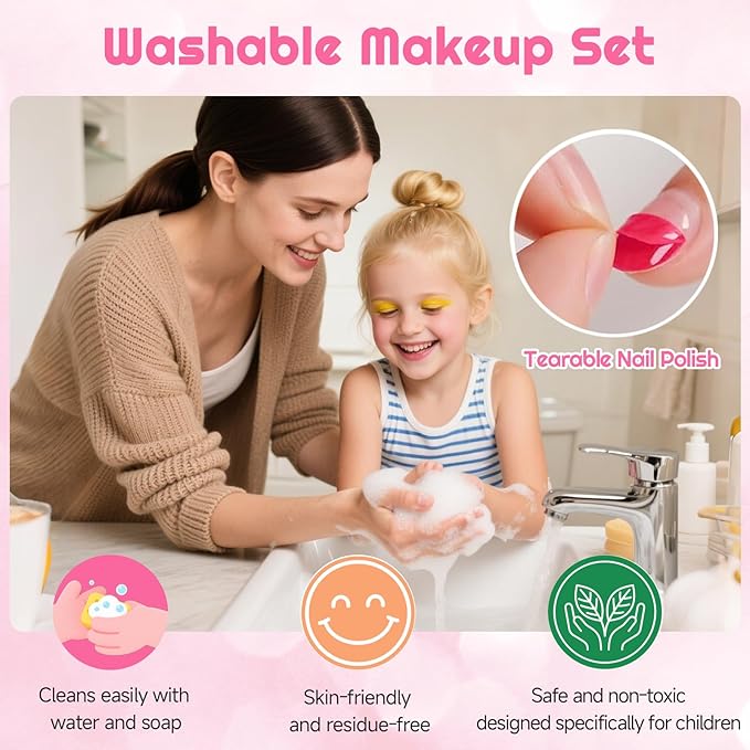 Kids Makeup Kit for Girl - Kids Makeup Sets for Girls 5-8, Real Washable Girls Makeup Kit, Little Girl Makeup Set & Princess Toys Christmas Birthday Gift for 3 4 5 6 7 8 9 10 11 12 Year Old