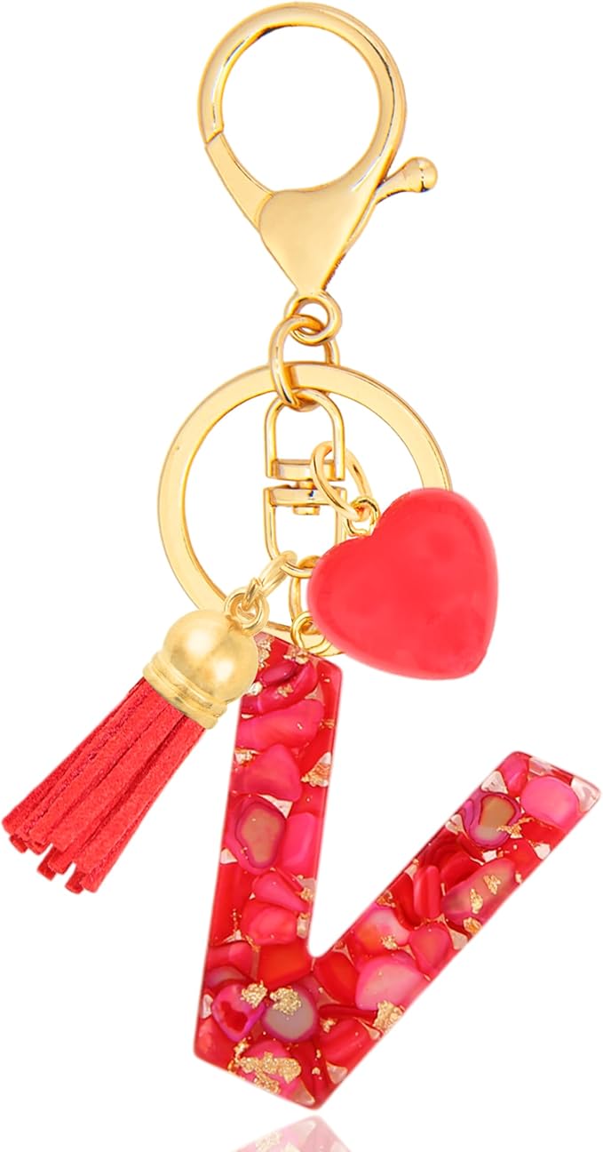 Initial Keychains for Women with Cute Heart Resin - Alphabet Letter Keychain for Bag, Backpacks, Purse or Car key