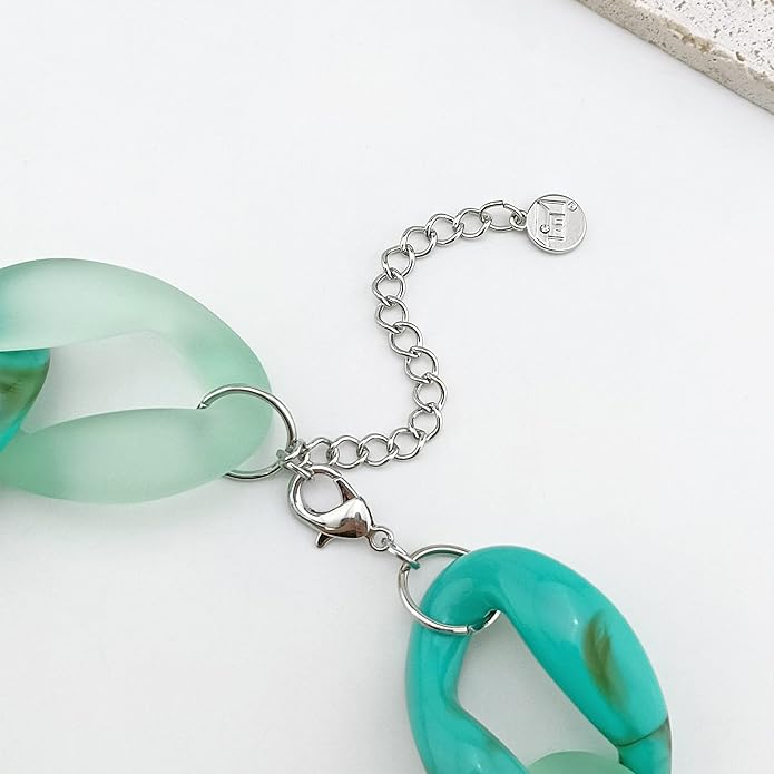Firstmeet Chunky Acrylic Necklace Smooth Chain Link Cool Statement Choker Cuban Style Jewelry Gift for Women