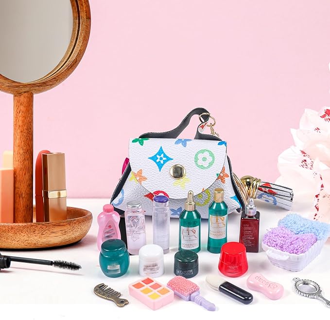 62 Pcs Miniature 1: 12 Scale Dollhouse Decoration Accessories Include Dollhouse Toothbrush Toothpaste Towel Mask Soap Lipstick Comb Shampoo Lotion Cleansing Cream Perfume Bag