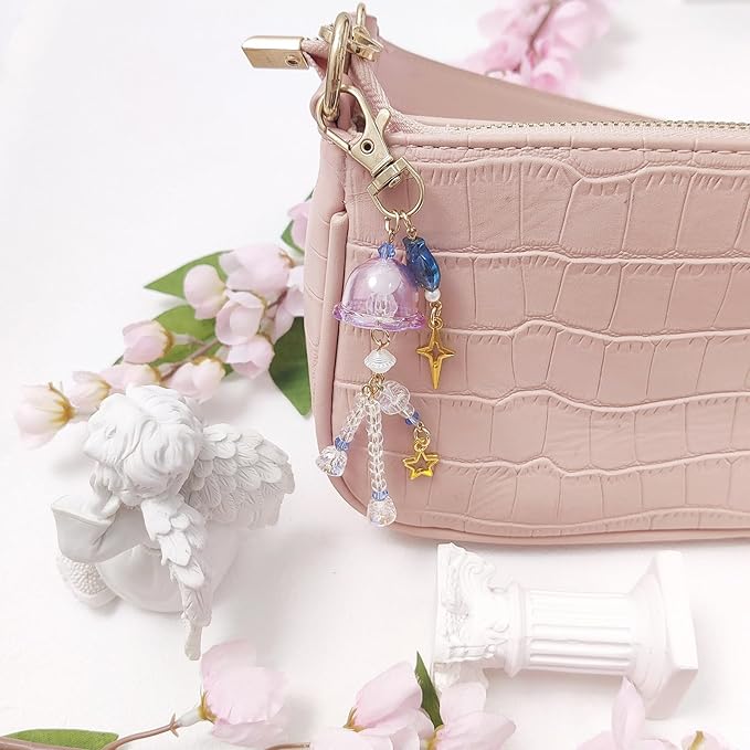 Y2K Aesthetic Keychains for Women Cute Flowers Star Cake Jellyfish Keychins Charms Kawaii Bag Purse Decor