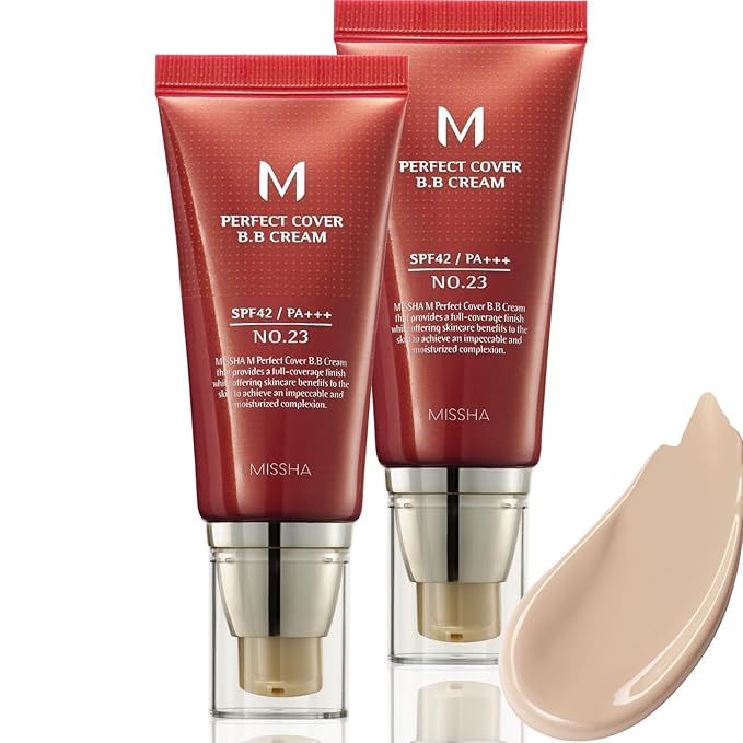 MISSHA M Perfect Cover BB Cream Dual Pack No.23 Natural Beige -Light/Medium with Cool/Neutral Undertone SPF 42 PA +++ 1.69 Fl Oz - Tinted Moisturizer for face with SPF