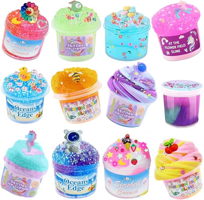 Crunchy Slime Set 12 Packed for Kids,Super Soft and Non-Sticky Stress Relief Clear Slime Toy,DIY Butter Slime Party Favor for Girls & Boys Party Favors Red Slime Totally 25OZ (Type 6)