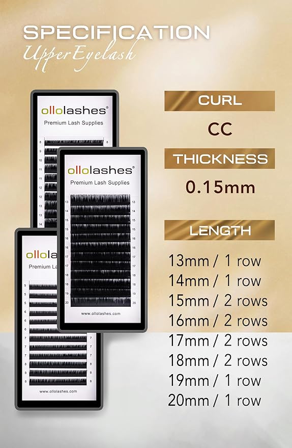 OLLOLASHES Eyelash Extension B C CC D J Curl Mix 5-20mm 0.03 0.05 0.07 0.15 Super Matte Classic Lash Extensions Professional Supplies for Lash Techs (CC-0.03, 13-20mm)