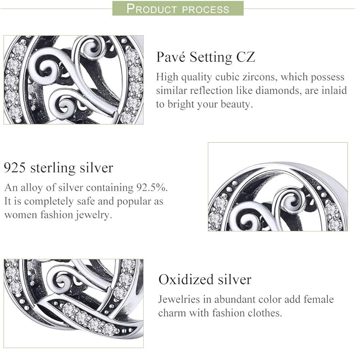 925 Sterling Silver Letter Charms for Pandora Bracelets Alphabet Initial Charms Beads Birthday Christmas Jewelry Gift for Women