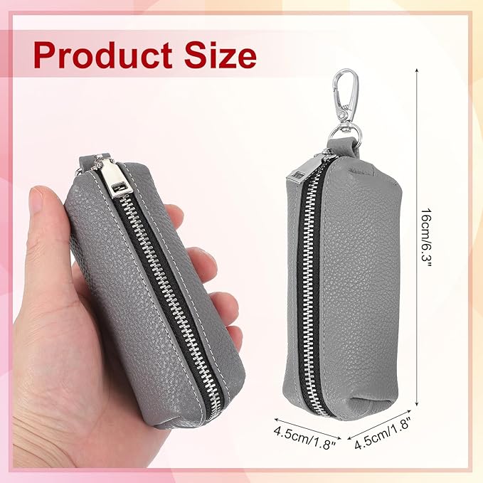uxcell Leather Coin Purse, Leather Car Key Holder Bag Hand-held Change Purse Keychain Pouch Small Coin Pouch with Key Ring for Women and Men, Grey