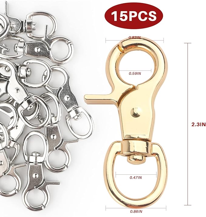 HOSUKKO 15PCS Trigger Snap Hooks, 360 Degree Heavy Duty Snaps Swivel Lobster Clasps,Stainless Steel Swivel Claw Clips for Pet Cages,Dog Leash,Camera Straps,Snap Hook Purse