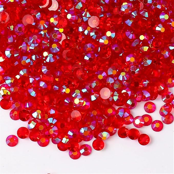 1500 Pieces SS16 4mm Flatback Rhinestones AB Clear Round Gems Crystals for Nail Art DIY Crafts Clothes Shoes Bags （Transparent Red AB）