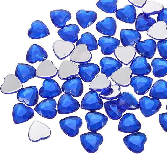 MECCANIXITY 40 Pcs Acrylic Heart Rhinestone 12mm Flat Back Plastic Gems Jewelry Stickers for Craft Bead Face Painting Costume Jewelry Making, Dark Blue