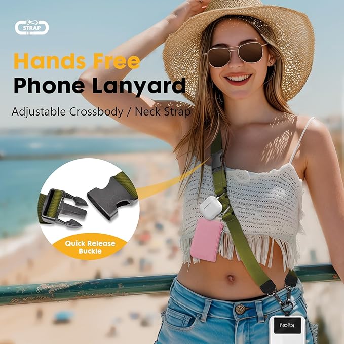 Phone Lanyard Crossbody, Green Cell Phone Strap for Around The Neck Adjustable, Minimalist Teacher Anti Theft Cute Lanyard for iPhone Case ID Holder Keys Accessories Travel Essential
