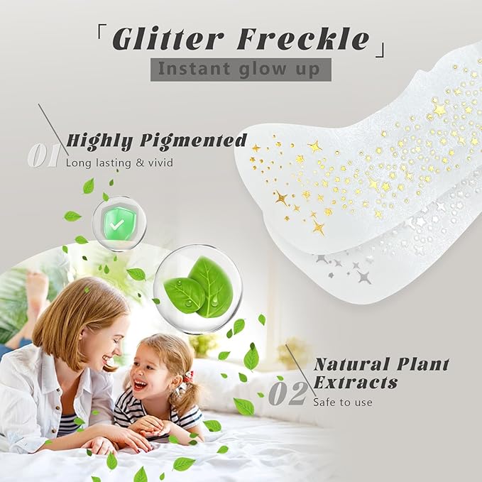 HOSAILY 6 PCS Glitter Freckles Face Tattoo, Gold&Silver Waterproof Face Sparkle Glitter Speckles Patches for Women, Cute Star Metallic Glitter Temporary Tattoo Makeup Accessories for Festival #Set A