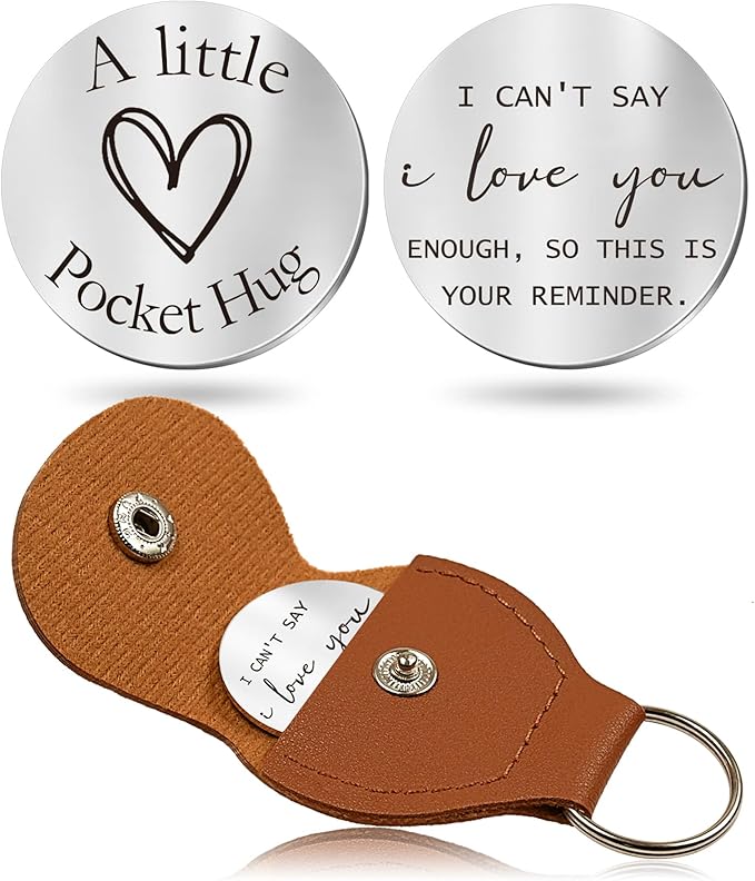 OUMILAN Pocket Hug Token Gifts for Men Boyfriend Girlfriend Inspirational Gift for Son Daughter Brother with Leather Keychain