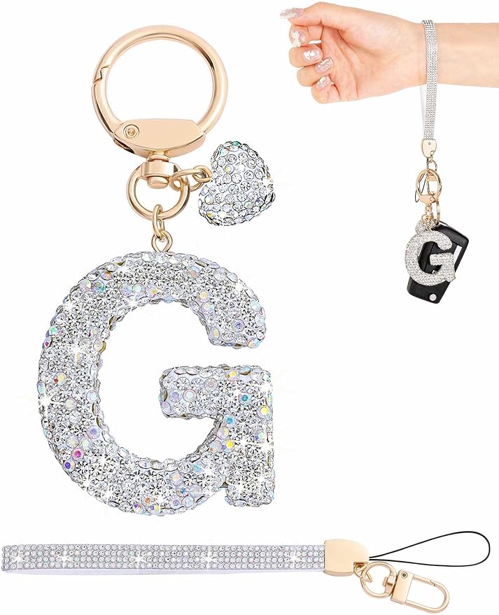 Initial Keychain for Women Girls,Bling Letter Key chain Initial with Heart,Pink Keychain Charms for Backpack Handbag
