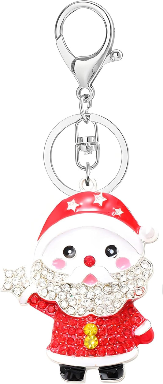 Dreuyet Christmas Keychain Rhinestone Crystal Christmas Tree Santa Purse Bag Handbags Charms for Women Lady Friends