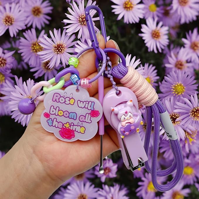 Cute Keychain with Nail Clipper Ear Pick for Women Girls Cute Key Chain Wristlet Cartoon Keychain Lanyard