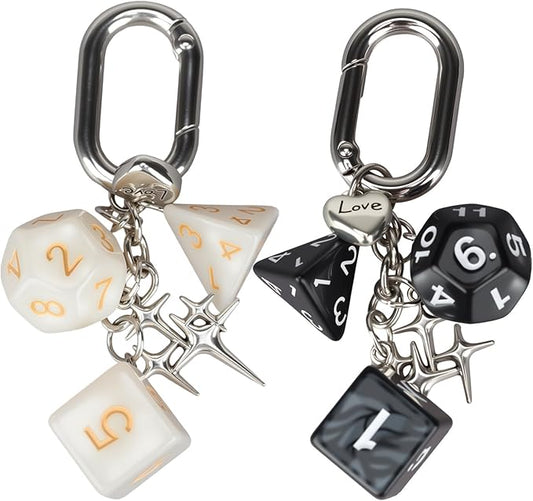 2 Pcs Dice Charm Keychain, Y2K Aesthetic Bag Accessory for Women and Men, Durable Zinc Alloy Key Chain for Purses, Backpacks, Cars, and Phone Cases, Retro Present for Friends