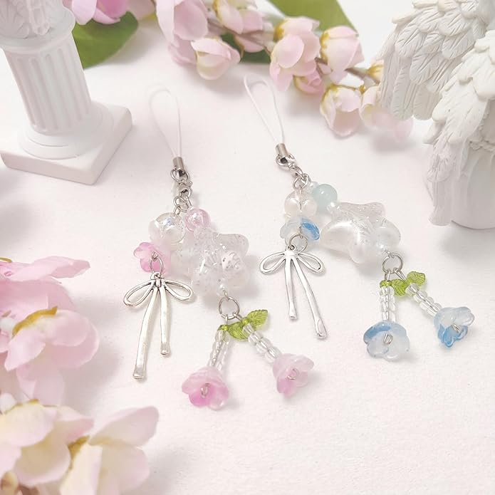 1-4PCS Cute Phone Charms Aesthetic Y2K Cell Phone Charms Strap Pink Strawberry Butterfly Star PhoneCharm Y2K Accessories for Bag Keychain Airpods Camera Pendants Decor