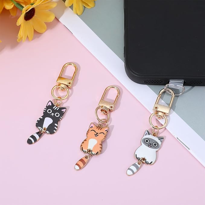 Ouligay 3PCS Cat Keychain Key Chains Women Cute Kawaii Key Chain Charms, Bag Charms for Handbags Colorful Keychains for Women, Girls, Teens