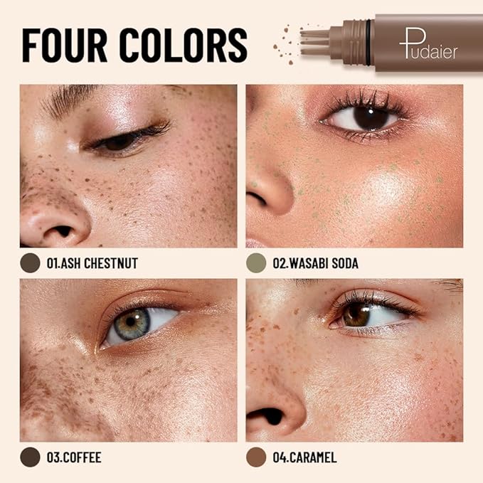 Upgrade Faux Freckle Stamp Pen – Waterproof Fake Freckles Makeup Tool, Natural-Looking Freckle Maker & Spray with Multi-Prong Precision Stamp Head, Long-Lasting Sunkissed Makeup (04 Caramel)