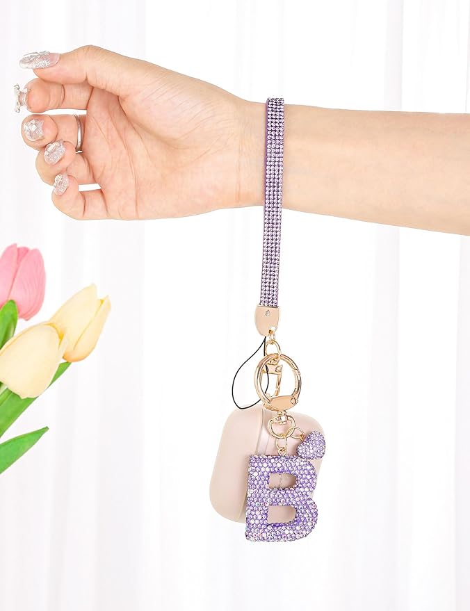 Initial Keychain for Women Girls,Bling Letter Key chain Initial with Heart,Pink Keychain Charms for Backpack Handbag