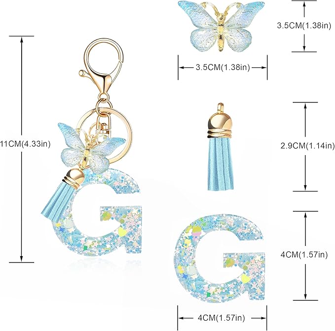 Fashion Alphabet Initial Letter Keychain Tassel Butterfly Pendant Key Ring for Purse Handbags Women Girl