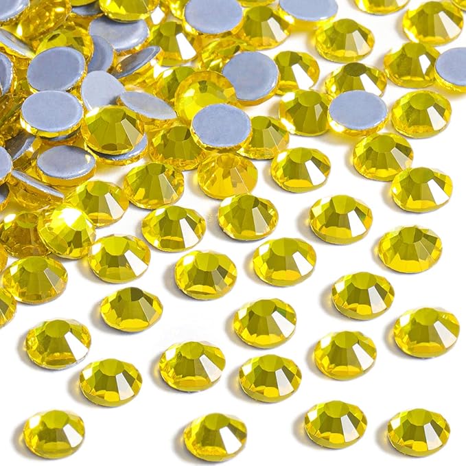 Beadsland Hotfix Rhinestones, 144pcs Crystal Rhinestones for Crafts Clothes DIY Decoration, Lemon Yellow, SS40, 8.3-8.6mm