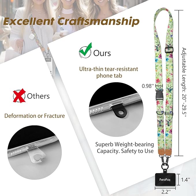 Phone Lanyard Crossbody, Bird Cell Phone Strap for Around The Neck Adjustable, Anti Theft Cute Lanyard for iPhone Case ID Holder Keys Accessories Travel Essential