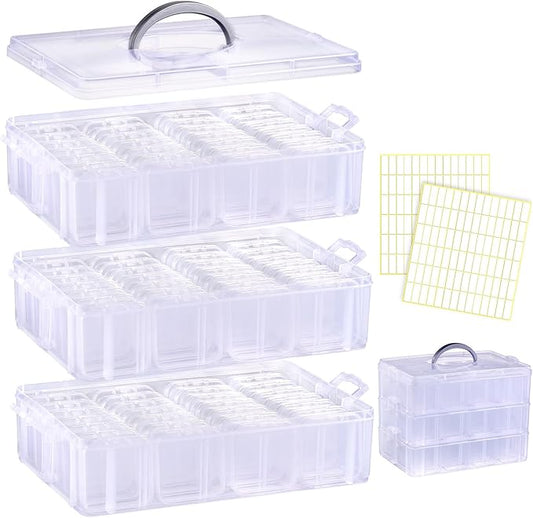 Bead Organizer Box, 84pcs Small Plastic Containers with Lids and Labels, 3-Tier Stackable Storage Box, Mini Clear Bead Storage Boxes for Jewelry Craft Diamonds Beads DIY Nail Screw Small Parts