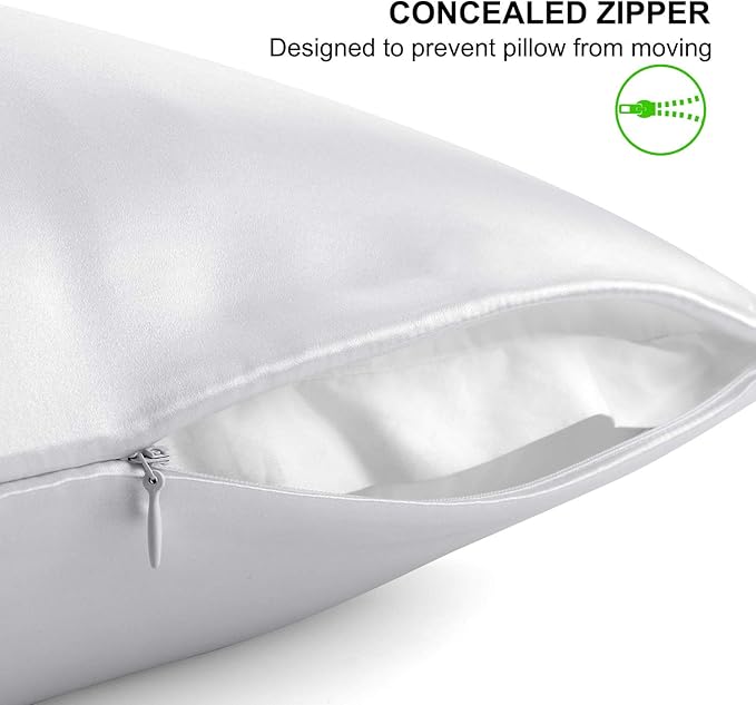ALASKA BEAR Silk Pillowcase for Hair and Skin, Set of 2 Pure Genuine 22 Momme Mulberry Silk Pillow Cases Standard Size for Bliss Sleep Better Than Poly Satin, Zipper Closure(2pc,Silver)