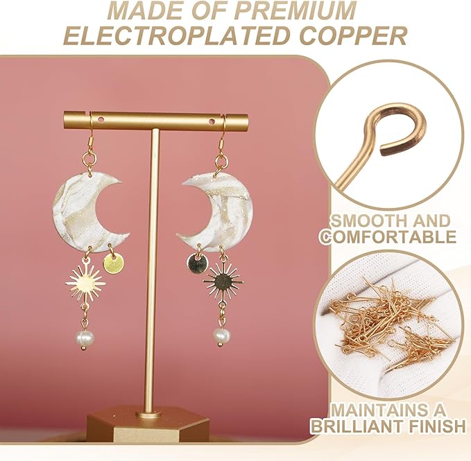HARFINGTON 100pcs Open Eye Head Pins 0.79" 20mm Mini Metal Wire Eye Pins Beading Small Needles Bulk for Earring Pendant Necklace Bracelet Charm Jewelry Making Findings, Champagne Gold