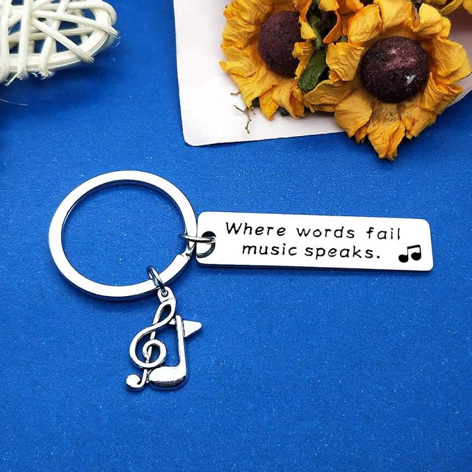 Dabihu Music Keychain Gift Where Words Fail Music Speaks Keyring Music Lover Gift Music Note Keychain Gift for Music Teacher Student Musicians Jewelry Inspirational Gift Music Key Ring