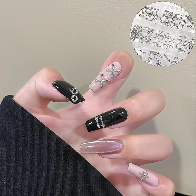 120 Pcs Mixed Nail Charms, CYHYII 1 Box Silver 3D Star Retro Nail Art Charm Y2K Metal Cross for Acrylic Nail Nail Art Design DIY Craft(12 Styles)