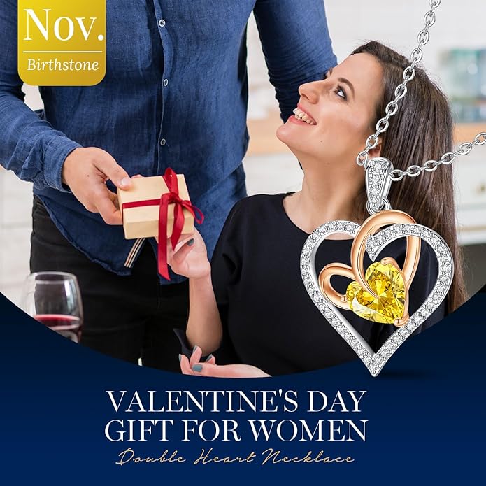 OOBEE Birthstone Necklaces for Women, 925 Sterling Silver Gemstone Fine Love Heart Moissanite Necklace, Ideal Birthday Anniversary Mothers Day Jewelry Gifts for Wife Mom Girlfriend Her