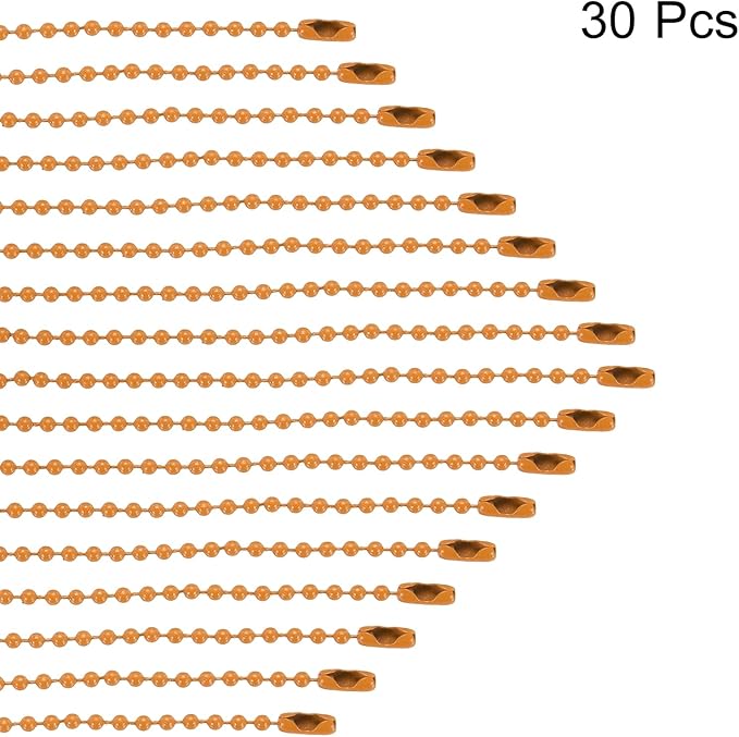 MECCANIXITY 30Pcs 5 Inch Ball Bead Chain, Metal Ball Chain with Connectors for Keychain Hanging Ornament Tag Jewelry Necklace Christmas Decoration,Orange