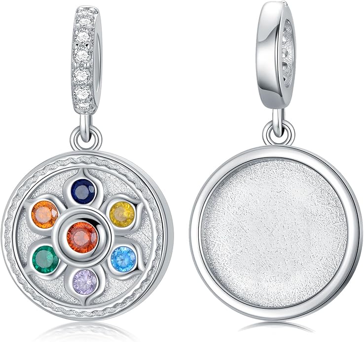 LONAGO 925 Sterling Silver Personalized Photo Charm Fit Compatible for Bracelet Necklace Customized Heart Round Shape Picture Bead