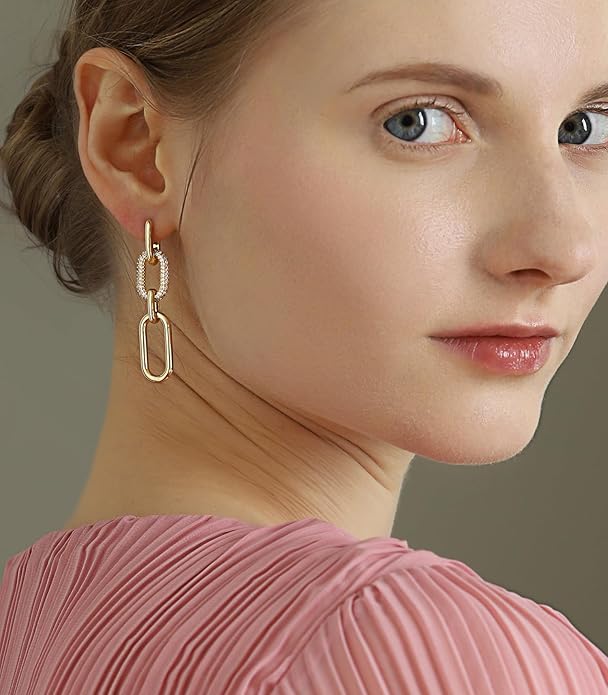 OZEL 14K Gold & Silver Plated Paperclip Chain Earrings with Cubic Zirconia – Dangle, Hoop, Huggie, Stud Styles – Women’s Fashion Jewelry Gift