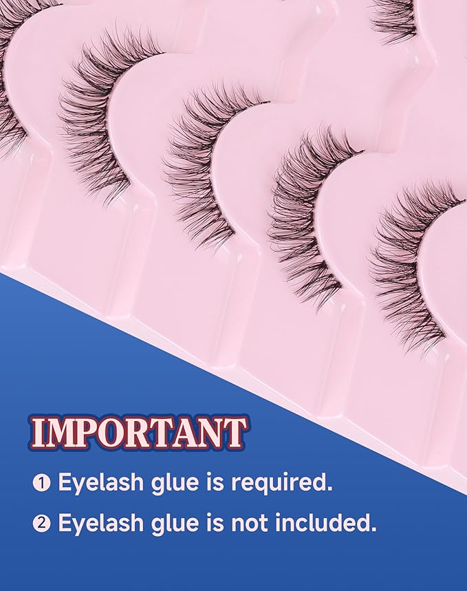 Clear Band Lashes Short Everyday Wispy False Eyelashes Natural Look Flared Strip Eyelash Small Lash Soft Fluffy Pack 7 Pairs C19